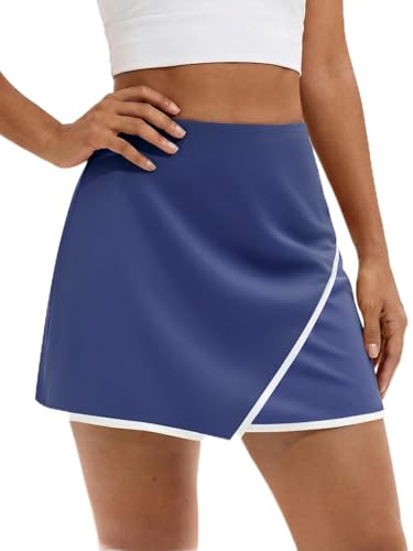 Fisoew Gonna da tennis da donna, a vita alta, sportiva, con tasche, estiva, per fitness, con pantaloni interni, S