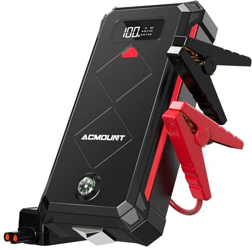 Acmount Arrancador de Baterias de Coche 7000A, Arrancador de Coches Booster Bateria 12V (hasta 12L Gasolina y 10L Diésel) con Pantalla LCD, Linterna LED de 600 Lúmenes