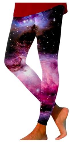 Nuqqichongtian Leggings colorati da donna, Galaxy Leggings da donna, a vita alta, con stampa colorata, leggings da yoga, pantaloni elasticizzati, pantaloni da yoga, pantaloni da render con glitter