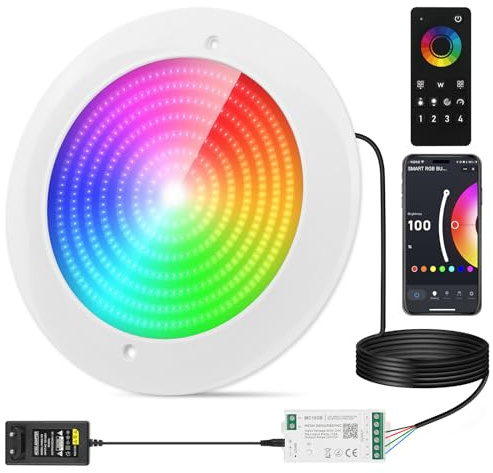 COOLWEST Luce Piscina LED Riempito di Resina, 32W Faretti LED Illuminazione ultrapiatta Multicolore RGB, Luci Piscina con controllo APP/Telecomando, IP68 Impermeabile, 24V DC, Dimmerabile