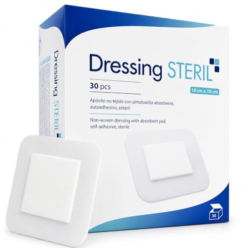Apósitos Adhesivos Estériles 10cm x 10cm, 30 Unidades, Apositos Adhesivos Transpirables, Parches para Heridas, Apósitos para Curación y Protección de Heridas Estéril