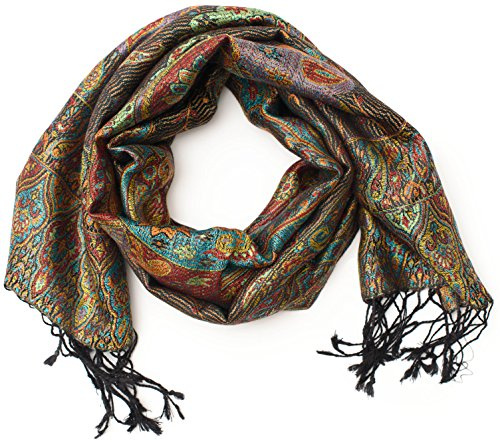 Sciarpa in 100% seta Pashmina dall'India per donna e uomo, motivo Paisley, 160 x 35 cm - fazzoletto in seta pura, marrone 2