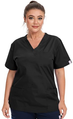 JONATHAN UNIFORM Women Medical Healthcare Scrub Tunic, Nurse Dentist Scrub Top with 3 Pockets (Black, 3XL)