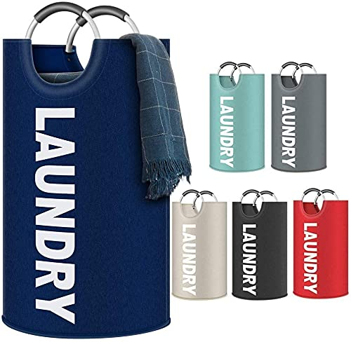 Urban London Large Collapsible Laundry Baskets 82L Foldable Clothes Bag Oxford Fabric Hamper Basket Washing Bin with Aluminium Handles (Navy)