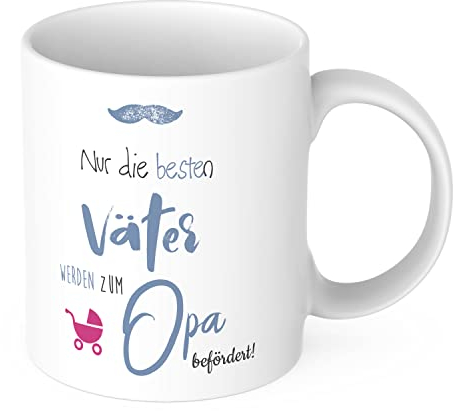 Tasse Nur die besten Väter werden zum Opa befördert! – Kaffeetasse zum Schwangerschaft verkünden – Geschenkidee für Papa/Opa – Keramiktasse beidseitig bedruckt (330 ml)