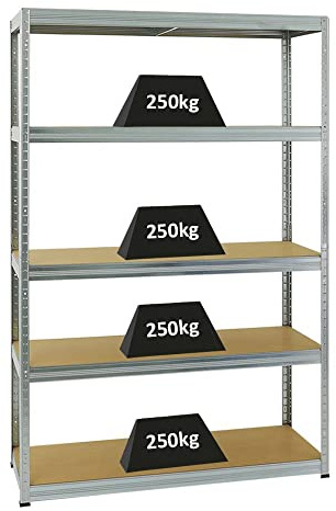 PROREGAL Étagère Charge Lourde BIG Elephant S | HxLxP 180x120x45cm | 250kg par Niveau | Galvanisé | Étagère Robuste de Garage, Atelier, Cave, sous-Sol, Stockage, Rangement