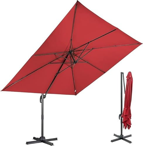 RELAX4LIFE Parasol Déporté Rectangulaire 3x3M, Parasol de Jardin Exterieur Inclinable et Rotative 360° par Pédale en Polyester Anti-UV avec 8 Baleines pour Plage Jardin Patio Café Bistro(Rouge)