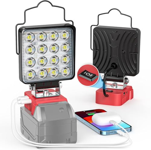 Ecarke LED Work Light Compatible with Milwaukee 18V Battery, 112W Cordless Work Lights 11200LM of Flashlight Battery Light with Low Voltage Protection & Type-C & USB-A Charger Port