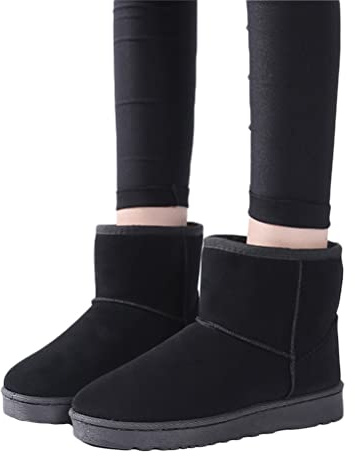 Osheoiso Bottes de Neige Femme Filles Velours Bottes Hiver Fourré Chaude Plats Confort Bottines Casual Chaussures Extérieur Thermique Léger Bottes Vintage A Noir 38 EU
