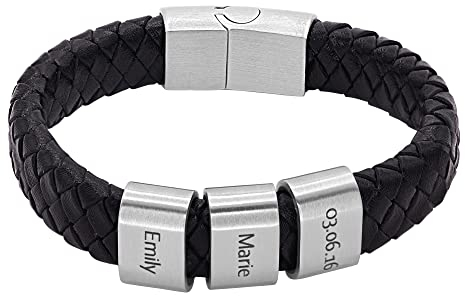 Heideman Armband Herren aus Leder schwarz matt - Lederarmband Titus mit silberfarbenen Gravurplättchen für Männer - Personalisiertes Geschenk