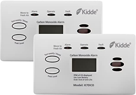 2 Pack Kidde 7DCO Portable Digital Display Carbon Monoxide Alarm for Travel, Holiday, Caravan, Boats & Home - AA Battery Powered