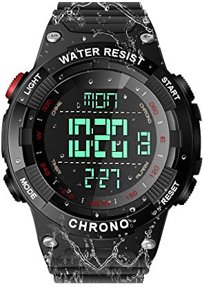 Reloj de Pulsera Deportivo Impermeable 10 ATM para Natación y Buceo con Funciones de Despertador, Cronógrafo, Temporizador Cuenta Regresiva, Hora Dual, Calendario, Formato de 12 y 24 Horas Conmutable