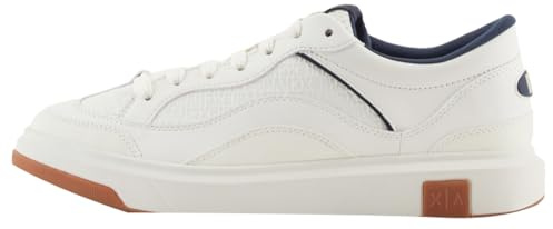 Armani Exchange Uomo Venice, Logo Debossed Chunky Sneaker, off White Navy, 44 EU