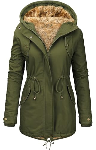 Nadeer Parka Cappotto Invernale da Donna Caldo Elegante Giacca con Cappuccio Outwear Hoodies Outdoor Antivento Cappotto Imbottito con Tasche(Verde,L)