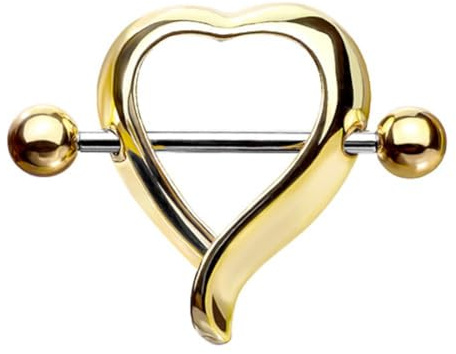 Taffstyle Piercing para pezón, pezón, íntimo, pezón, pezón, íntimo, oreja, pezón, pezón, piercing para pezón, barbell, escudo de corazón, Acero inoxidable