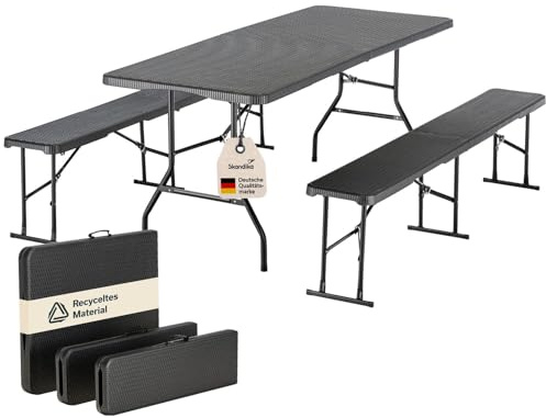 Skandika Bierzeltgarnitur Set MASI | Klapptisch mit Bank aus Kunststoff, 180x74 cm, 2 Bierbänke, klappbar, bis 300 kg belastbar | Klappbare Biergarnitur, Bierzelttisch, Biertisch Bierbank Garnitur