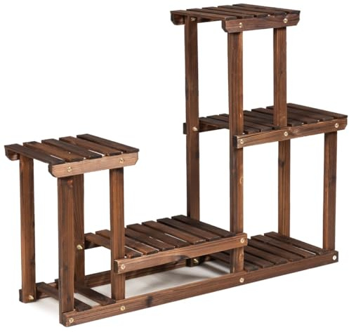 COSTWAY 3/6 Tiers Plant Stand, Solid Wood Flower Pot Holder Bonsai Display Storage Shelves, Multi-Layer Plants Rack for Garden Patio Balcony Living Room (95 x 25 x 73cm, 6-Tier)