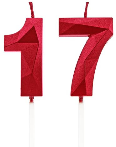 Velas 17 cumpleaños, velas con número rojo, decoraciones para tartas de cumpleaños, bodas, aniversarios de empresa