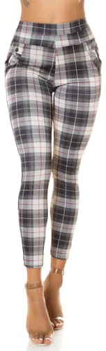 Koucla Treggings de cintura alta con estampado a cuadros, beige, X-Large-XX-Large