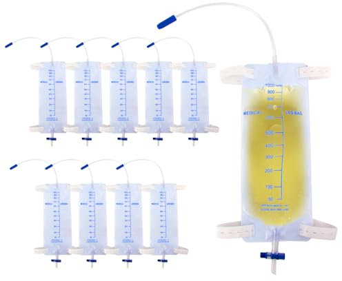 XPJBKC 10 Stück 1000ml Urinbeutel Beinbeutel, Katheterbeutel Beinbeutel Urindrainagebeutel mit 30 cm Verdickter Schlauchlänge, Anti Reflux Ventil und Stoffbänder, Urinsammelbeutel Drainagebeutel