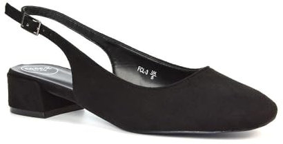 ESSEX GLAM Women's Square Toe Slingback Court Shoes Ladies Block Heel Black Faux Suede Ankle Strap Dress Pumps Size 4