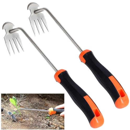 Desbrozadora Manual, 2 Piezas Extractor de Malas Hierbas Manual, Multifunctional Weeder Tools, Desbrozadora Manual con Mango, Desmalezar para Patio y Jardín, para cavar en el Jardín, Naranja