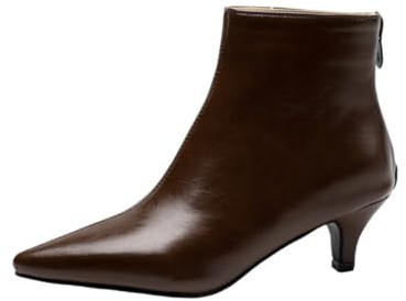 JZWBLDS Bottes à Bout Pointu en Cuir Short Boots Office Dress Booties,Marron,37 EU