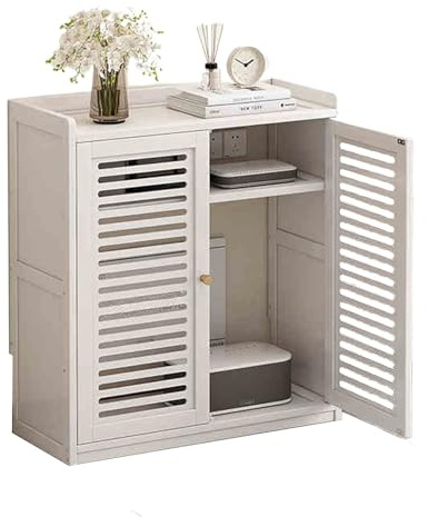 Router Rack Caja Wifi Material de Bambú Engrosado Diseño Hueco Estantes | Ajustables Almacenamiento de Gran Capacidad Caja Router Pared para Sala de Estar(White,59*25*67cm)