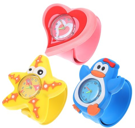 BESPORTBLE Orologi da Polso Cartone Animato 3D 3 Pezzi per Ragazzo Ragazza Cinturino in Silicone Impermeabili Numeri Arabi Chiari Adatti per Studenti e Scuola