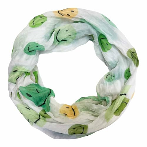 Jeamis Smiley Loop di seta sfumato primavera sciarpa rotonda Unisex Estate Autunno Leggero Sciarpa Stola Silk Face Smile, verde, 160 x 48 cm