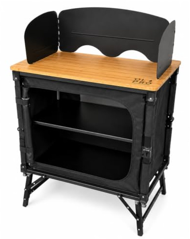 OLPRO Bamboo 3 in 1 Folding Table/Storage Easy To Clean Camping Cupboard