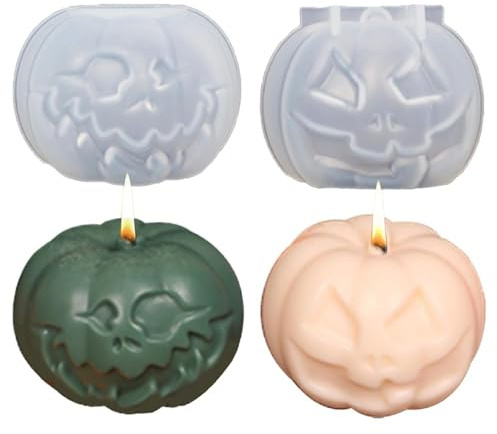 CUVZORA Lot de 2 moules à bougie 3D en silicone en forme de citrouille, en résine de citrouille, pour Halloween, décoration de vacances, cadeaux de bricolage et loisirs créatifs