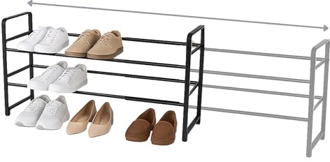 ABB4US | Zapatero Metálico Extensible de 2 Niveles | Hasta 16 Pares | Organizador de Zapatos Ajustable para Entrada o Armario | 65–115 x 22 x 39 cm | 100% Metal