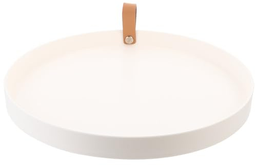 Veemoon Vassoio per Cosmetici da Bagno Tondo in Pu Pelle Bianco Manico, Vassoio per Articoli da Toeletta da Scrivania Resistente e Decorativo, Organizer per Trucco e Accessori Bagno