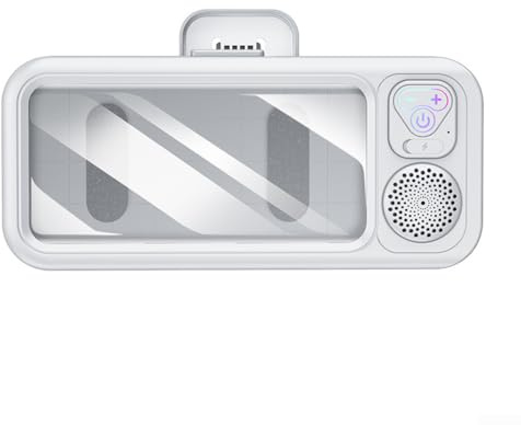 Supporto impermeabile per telefono da doccia con altoparlante Bluetooth, custodia touch screen per bagno, montaggio a parete ad angolo regolabile, batteria da 800 mAh, ricarica di tipo C (bianco)