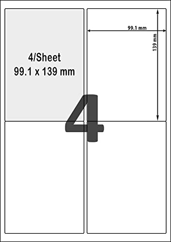 100 fogli di etichette adesive per indirizzi formato A4, 4 etichette per foglio (99,1 x 139 mm), etichette autoadesive bianche per stampanti a getto d'inchiostro, stampanti laser e fotocopiatrici