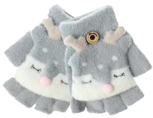Unisex Kinder Flip Top Winter Handschuh Süßes Fuchsmuster Halbfinger Handschuhe, Warmer Stretch Vollfinger Handschuhe, Thermo Fäustlinge Handschuhe für 2–8 Jahre Baby Mädchen Jungen Kleinkind