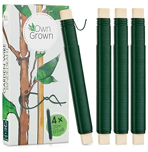 OwnGrown Alambre para Plantas: 4x20 m de Brida para jardineria y huerto - Cuerda para Plantas y Flores - Rollo de Alambre Verde para Manualidades