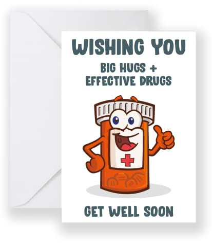 Wishing You Big Hugs & Effective Drugs Card – Divertidas tarjetas de mejora pronto, regalos para mujeres y hombres, operación, cirugía, buena suerte, mejor recuperación rápida, cáncer, rodilla,