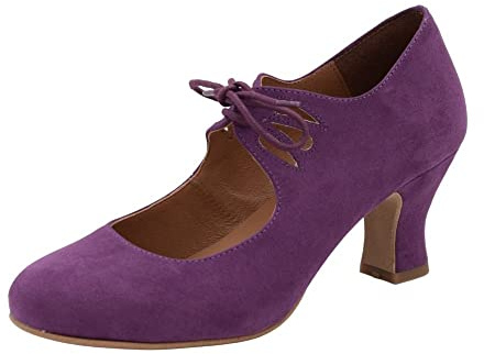 PASARELA - Zapatos de Baile Flamenco Antelina Cordones Antelina Mujer Color: BUGANVILLA Morado Talla: 40