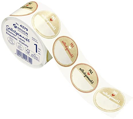 AVERY Zweckform Marmeladen Etiketten selbstklebend 600 Stück (Made in Germany, Ø38 mm, Aufkleber Marmeladenglas, Einmachen, Etiketten ablösbar, mit Liebe gemacht, beschriftbar) Sticker auf Rolle, 4379