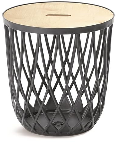 BirnePower Beistelltisch 55L Anthrazit mit Bambusplatte – Runder Couchtisch & Aufbewahrungskorb, Sofatisch mit abnehmbarem Deckel, Design Korb für Wohnzimmer & Balkon