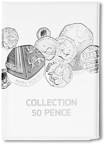 Small Coin Schulz Album White with Ornaments 96 Storage Spaces for Coins Fifty Pence Two and One Pound Folder £1 £2 Euro 10p 20p Collector Holder 8x Pages 35x35mm Pockets Book