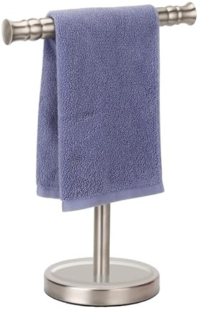 Sfemn Hand Towel Holder Stand for Bathroom Vanity Countertop SUS304 Stainless Steel T-Shape Free Standing Towel Rack Stand Towel Bar for Bathroom Kitchen (Brushed Nickel)