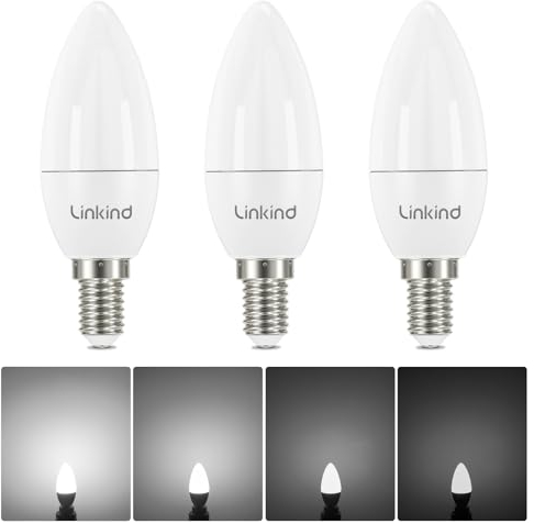 Linkind Dimmbar E14 LED Kerze Lampe Kaltweiß 5000K, 5W ersetzt 40W Glühlampen, 470 Lumen B35/C35 E14 Kerzenlampe mit 280° Strahlwinkel, Kein Flackern, 3 Stück
