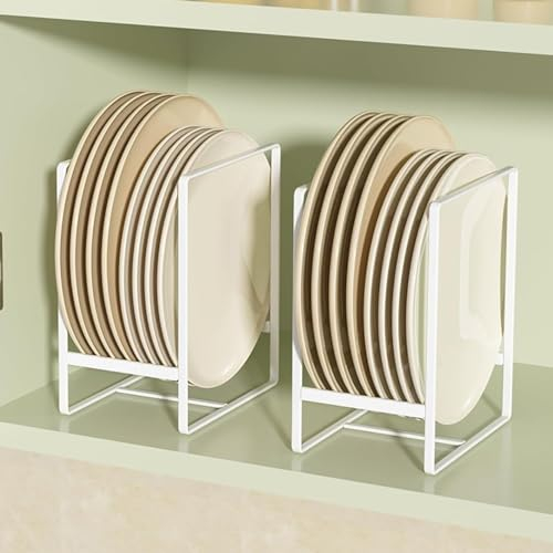 QUMENEY Lot de 2 Grands Porte-Assiettes - Organisateurs d'assiettes - Assiettes Droites - Étagères de séchage - Distributeur de plaques pour armoires de Cuisine et Plan de Travail (Blanc)