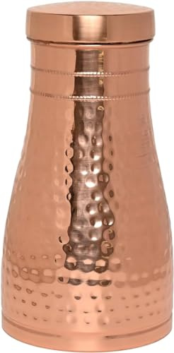 ANCIENTIMPEX Ren koppar sängkaraff för Ayurveda hälsofördelar – kapacitet – 1 liter (33,81 US Fluid Uns) (hämmad)