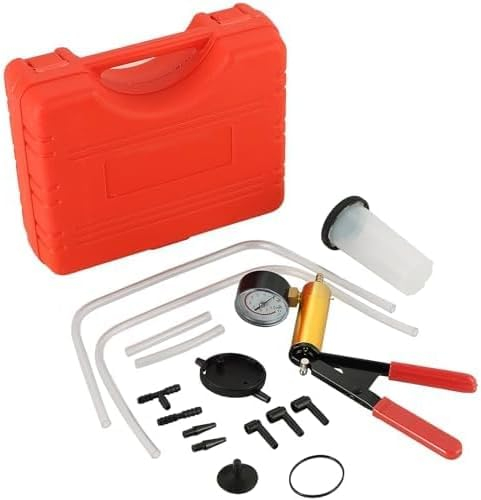 DASBET 2 in 1 Brake Bleeder Kit with Hand Held Vacuum Pump Tester 16PCS Brake Clutch Bleeder Tool with Adapters One-Man Brake and Clutch Bleeding System for Automotive (Red)