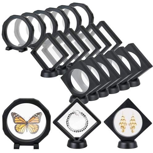 Chostky Lot de 18 vitrine flottantes 3D, bo?Te de Rangement Transparente, en Poly¨¦thyl¨¨ne, pour pi¨¨Ces de Monnaie, Bijoux, fossile, Pierres pr¨¦cieuses, SP¨¦cimens