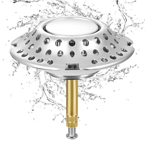 JIZZU Bouchon de Baignoire 2 en 1, Bouchon Evier Cuisine Réglable, Bouchon de Baignoire avec Filtre à Cheveux pour Baignoire, Cuisine, Lavabo (37-44mm)